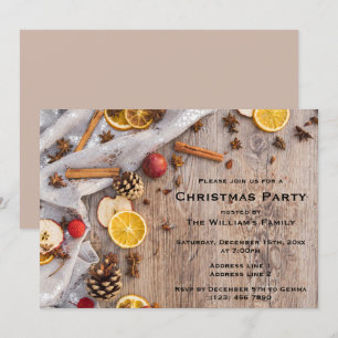 Invitación Fiesta de Navidades decorativos de frutas y especi