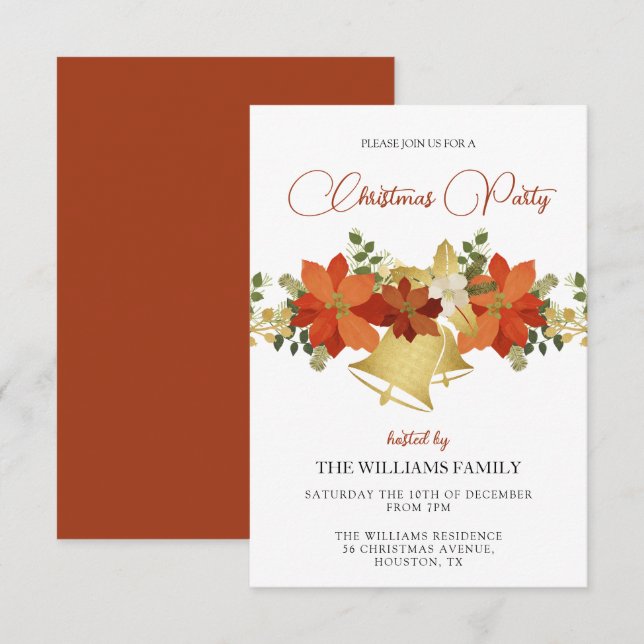 Invitación Fiesta de Navidades decorativos festivos (Anverso / Reverso)