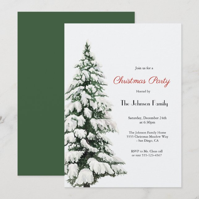 Invitación Fiesta de Navidades del árbol de Navidad Snowy (Anverso / Reverso)