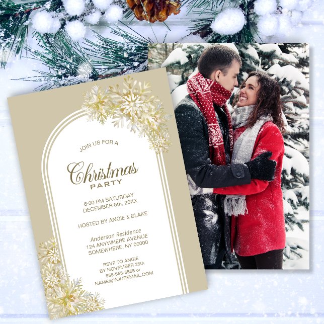 Invitación Fiesta de Navidades del Arco de Snowflakes con oro (Subido por el creador)
