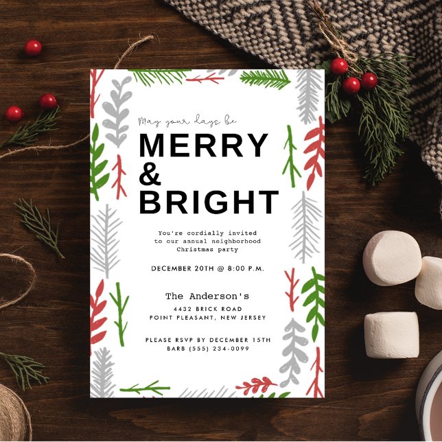Invitación Fiesta de Navidades del barrio de Merry Bright (Merry Bright Neighborhood Christmas Party Invitation)