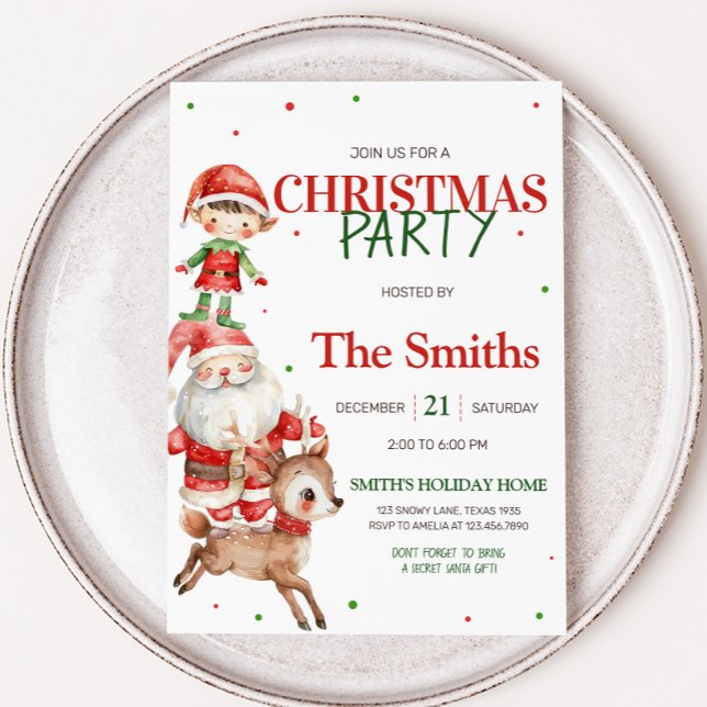 Invitación Fiesta de Navidades del elfo de los renos de Santa (Santa Reindeer Elf Kids Christmas Party Invitation)