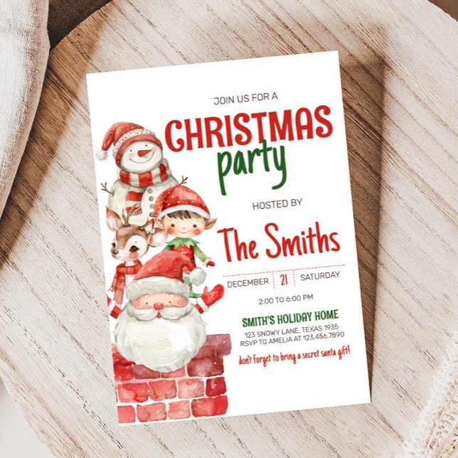 Invitación Fiesta de Navidades del elfo de los renos secretos (Secret Santa Christmas Party Invitation)