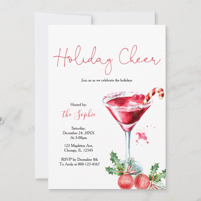Invitación Fiesta de Navidades del feriado feriado de cóctel  (Anverso)