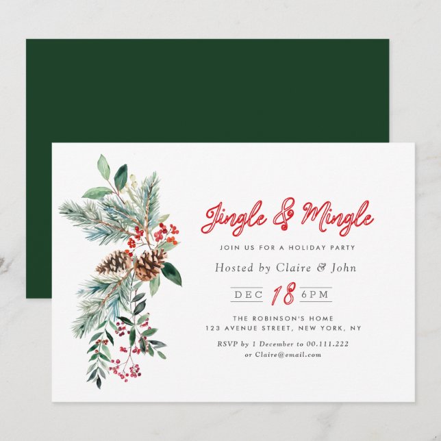 Invitación Fiesta de navidades del invierno de Jingle & Mingl (Anverso / Reverso)