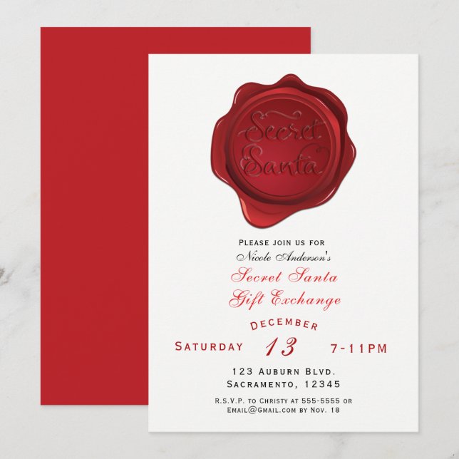 Invitación Fiesta de Navidades del secreto del sello de cera  (Anverso / Reverso)