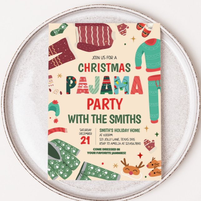 Invitación Fiesta de Navidades del sueño de Holiday Pajama (Holiday Slumber Pajama Christmas Party Invitation)