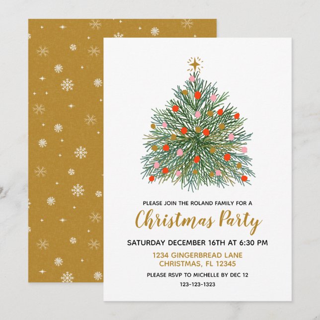 Invitación Fiesta de Navidades dibujados a mano a mediados de (Anverso / Reverso)
