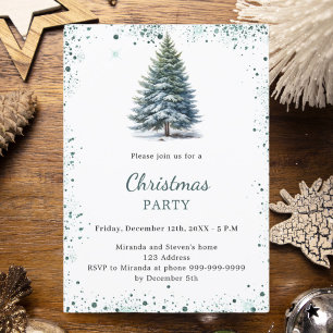 Invitación Fiesta de Navidades dibujados a mano en verde niev