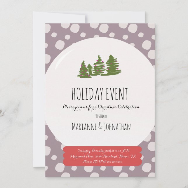 Invitación Fiesta de navidades dibujó doodle de glóbulos de n (Anverso)