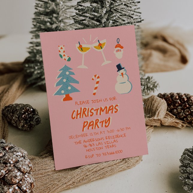 Invitación Fiesta de Navidades divertidos rosa rojo vintage (Subido por el creador)