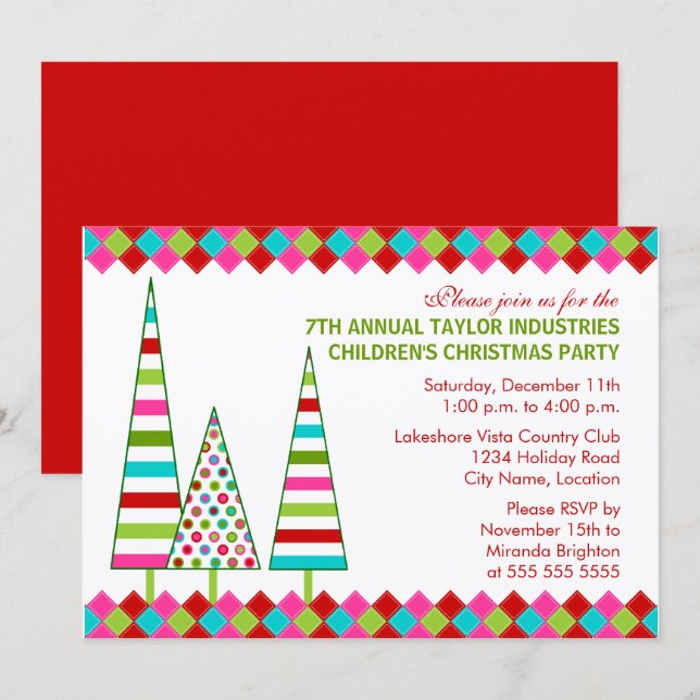 Invitación Fiesta de Navidades divertidos y coloridos (Anverso / Reverso)