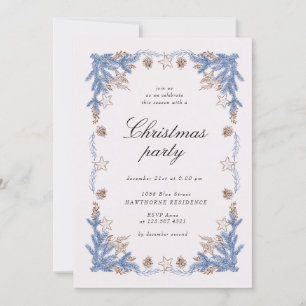 Invitación Fiesta de Navidades dorados de color azul veintage