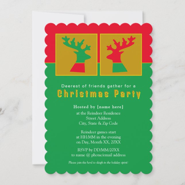 Invitación Fiesta de Navidades dorados Red Green Reindeer (Anverso)