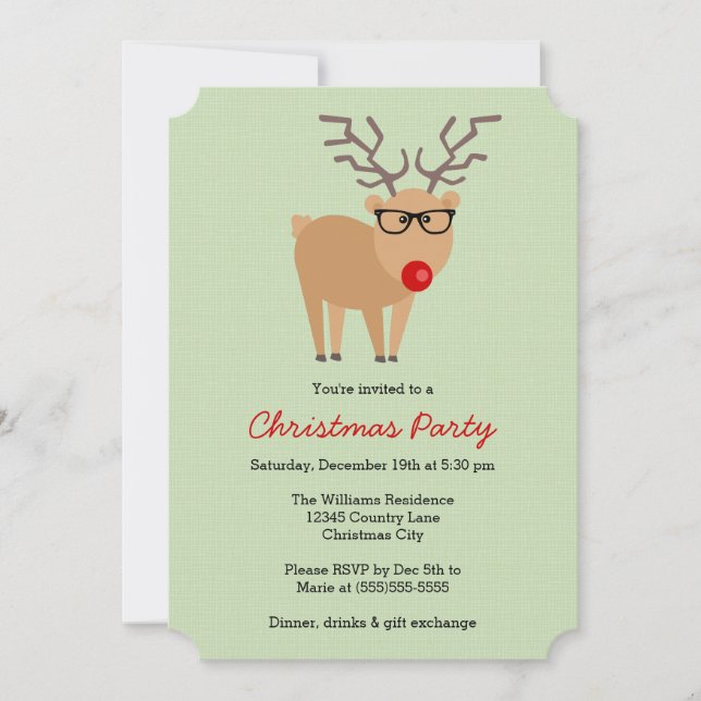 Invitación Fiesta de Navidades ecológicos de renos hipster (Anverso)