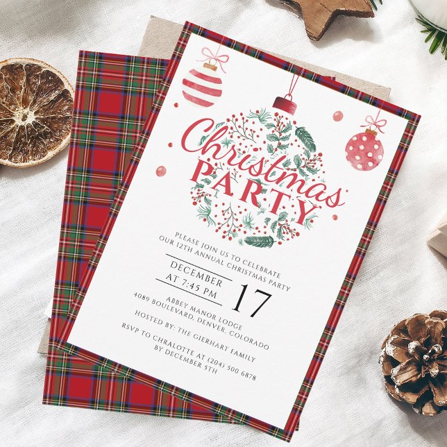Invitación Fiesta De Navidades Elegant Stewart Tartán (Plaid Christmas Tartan Stewart Party Invitation)