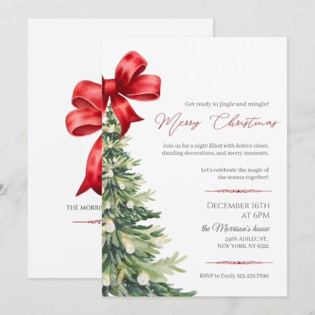 Invitación Fiesta de Navidades elegantes (Anverso / Reverso)