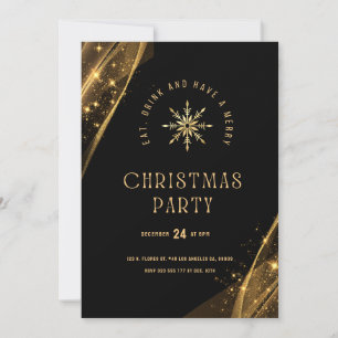 Invitación Fiesta de Navidades elegantes de oro negro