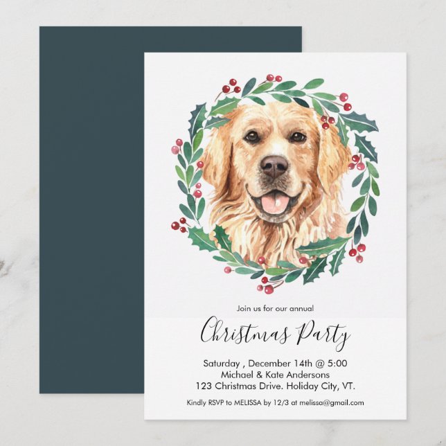 Invitación Fiesta de Navidades elegantes de perro adorable de (Anverso / Reverso)