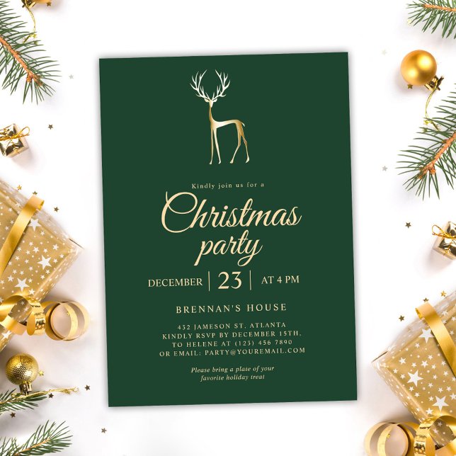 Invitación Fiesta de Navidades elegantes de renos verdes fest (Green Festive Reindeer Elegant Christmas Party Invitation)