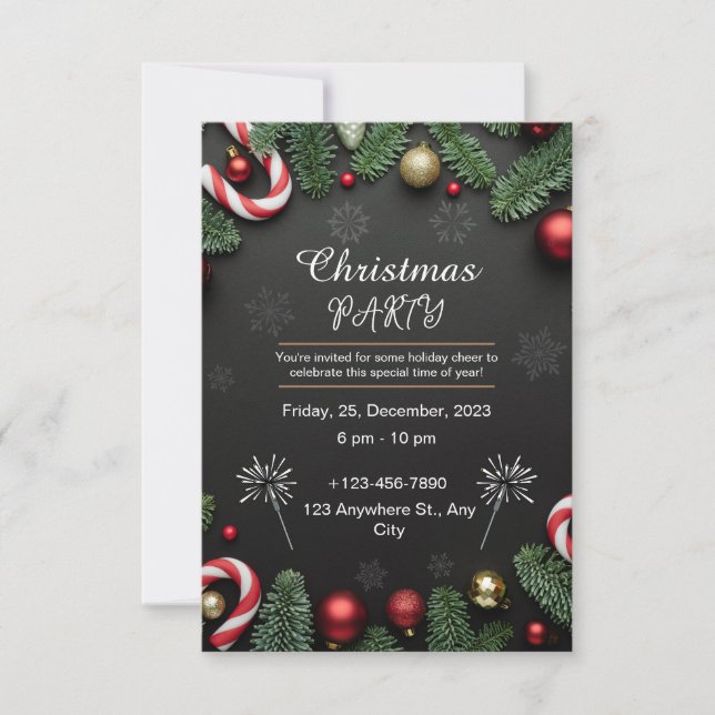 Invitación Fiesta de Navidades elegantes negros (Anverso)