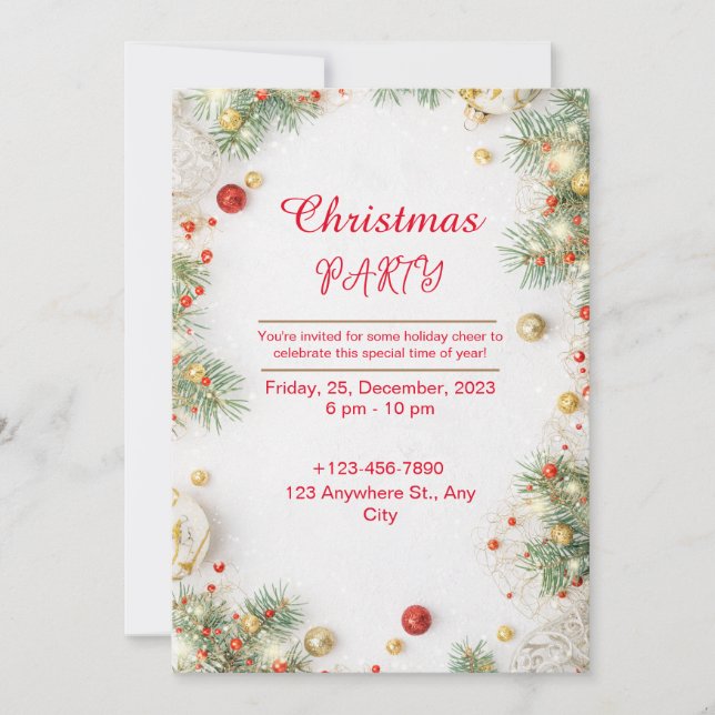 Invitación Fiesta De Navidades Elegantes Rojo Y Blanco (Anverso)