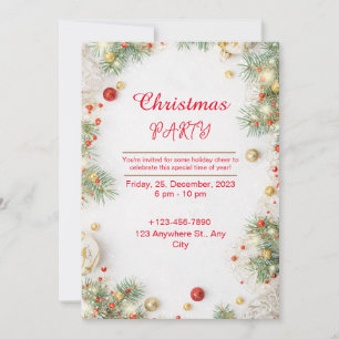 Invitación Fiesta De Navidades Elegantes Rojo Y Blanco