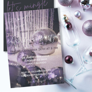 Invitación Fiesta de Navidades en balbuceo morado y plateado
