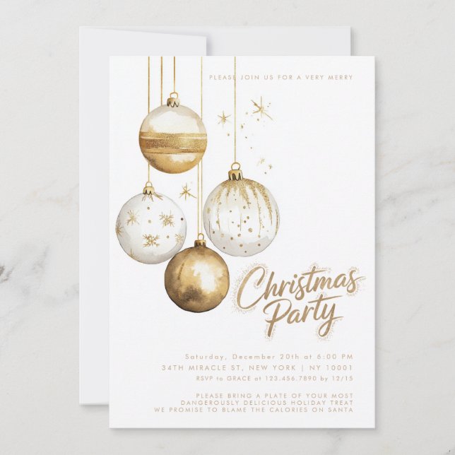 Invitación Fiesta de Navidades en balcanes de Ornamentos blan (Anverso)