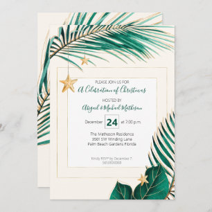Invitación Fiesta de Navidades en verde tropical y oro