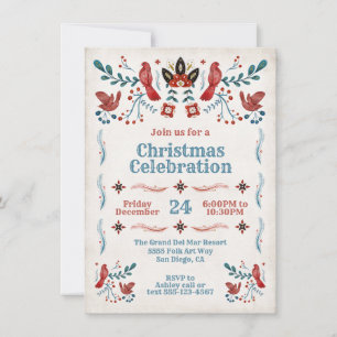 Invitación Fiesta de Navidades escandinavos de arte popular