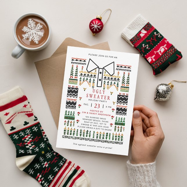 Invitación Fiesta de Navidades escandinavos modernos y sudoro (ugly sweater theme christmas invitation modern minimalist scandinavian classy simple chic)