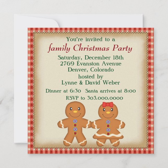 Invitación Fiesta de Navidades familiares de Gingerbread Man (Anverso)