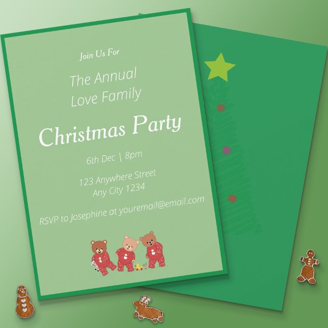 Invitación Fiesta de Navidades familiares de Teddy Bears (3 teddies Christmas Party Invitation)