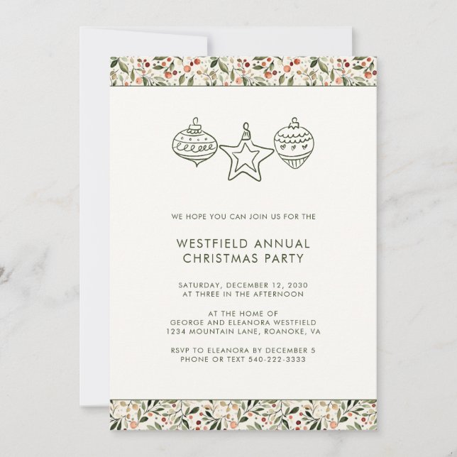 Invitación Fiesta de Navidades Festividad de Verdor Rojo Berr (Anverso)