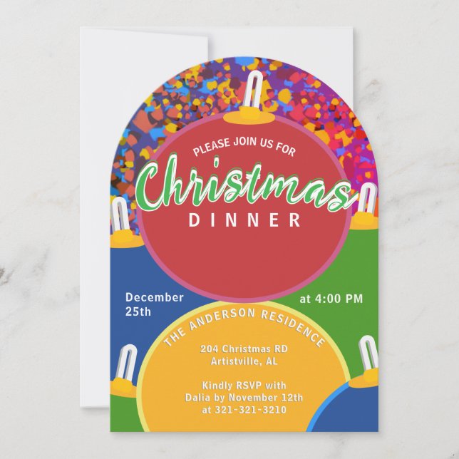Invitación Fiesta de Navidades festivos coloridos (Anverso)