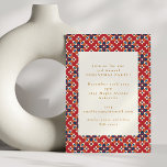 Invitación Fiesta de Navidades festivos del patrón azul rojo<br><div class="desc">Invitación a fiesta de Navidades del Vintage Red Blue Pattern</div>
