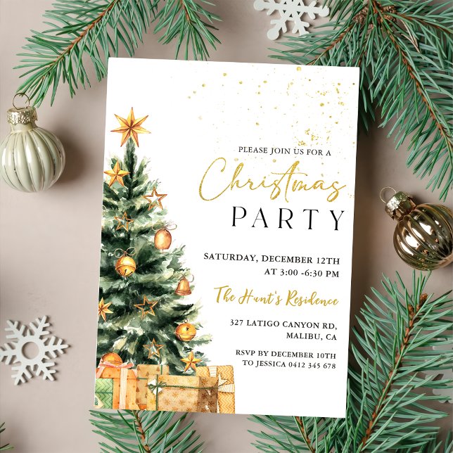 Invitación Fiesta de Navidades festivos Gold Christmas Tree (Subido por el creador)