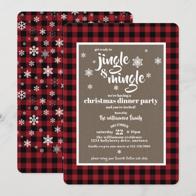 Invitación Fiesta de Navidades festivos Jingle y Mingle (Anverso / Reverso)