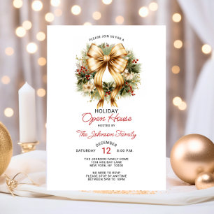 Invitación Fiesta de NAVIDADES festivos Red Gold Wreath Open 
