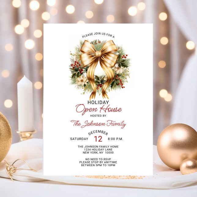 Invitación Fiesta de NAVIDADES festivos Red Gold Wreath Open  (Festive CHRISTMAS PARTY Red Gold Wreath Company Invitation)