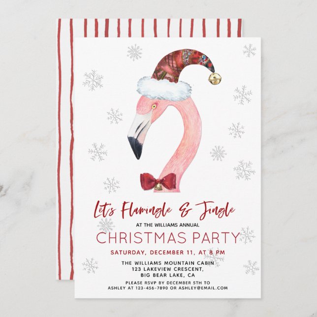 Invitación Fiesta de Navidades Flamingle y Jingle Santa Flami (Anverso / Reverso)