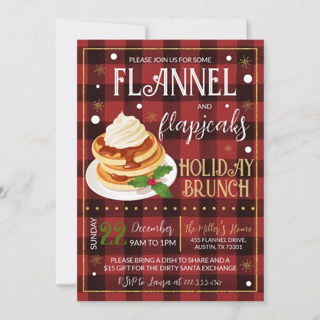 Invitación Fiesta de Navidades Flannel Flapjacks (Anverso)