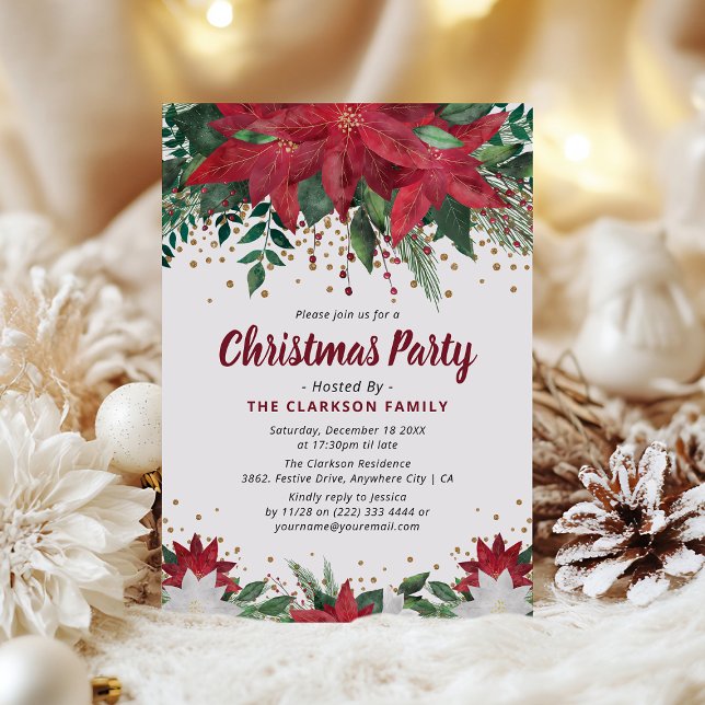 Invitación Fiesta de Navidades Floral y Oro de la Poinsietta  (Subido por el creador)