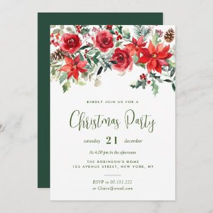 Invitación Fiesta de navidades florales de acuarela de invier