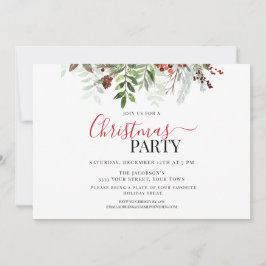 Invitación Fiesta de Navidades florales de Berries y Greenery