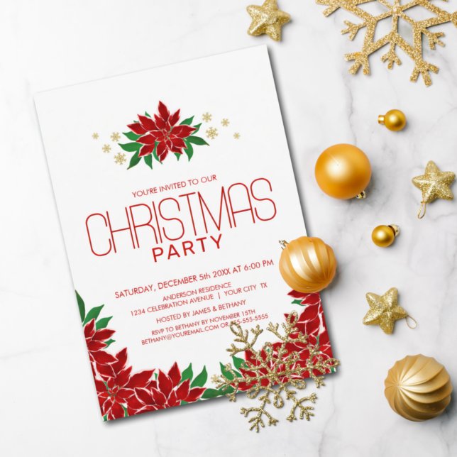 Invitación Fiesta de Navidades Florales de Poinsettia (Subido por el creador)