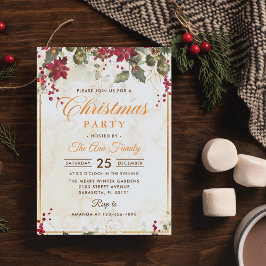 Invitación Fiesta de Navidades florales de Poinsettia Roja