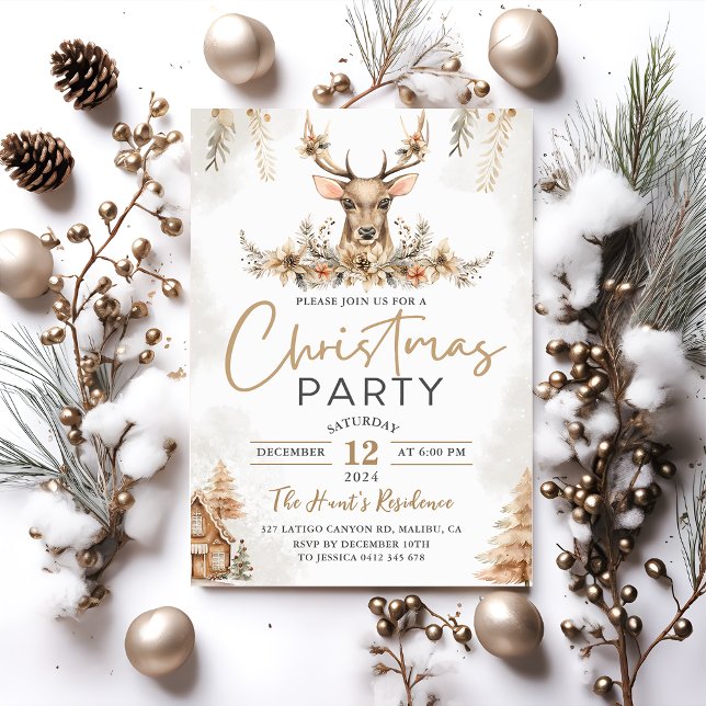 Invitación Fiesta de Navidades florales de renos de invierno (Subido por el creador)