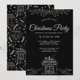 Invitación Fiesta de Navidades florales en blanco y negro